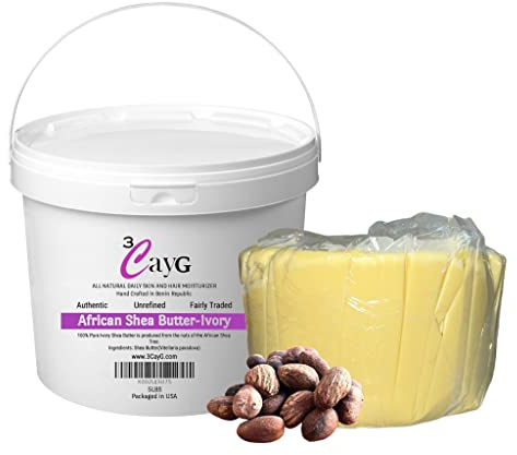 3CAYG Raw Organic Ivory Shea Butter 5LB Pail Clean Ready to Use Bulk Shea Butter Raw African Shea Butter Great for Body Butters Soap Making Haircare Skincare DIY Beauty Products (5LB)