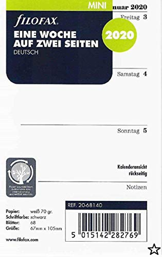 Filofax kalenderinlägg mini 1 vecka på 2 sidor (tysk)2020