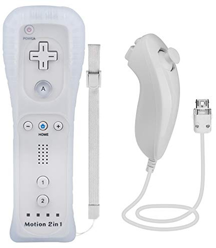 TechKen 2en1 Manette Wii avec Nunchuck - Télécommande Controller Remote Motion Plus Intégré, Contrôleur Nunchuk, Étui en Silicone et Dragonne