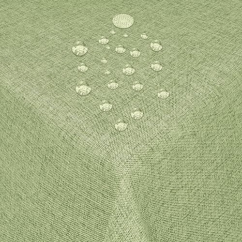 Tischdecke Stoff Damast Leinen-Optik Jacquard mit Fleckschutz rund 170 cm Lind-Grün