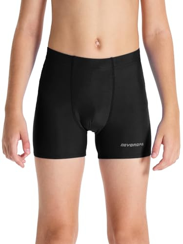 DEVOROPA Youth Boys Swim Shorts Square Leg Swimsuit Nylon Swimming Boxer Brief UPF 50+ Black XS