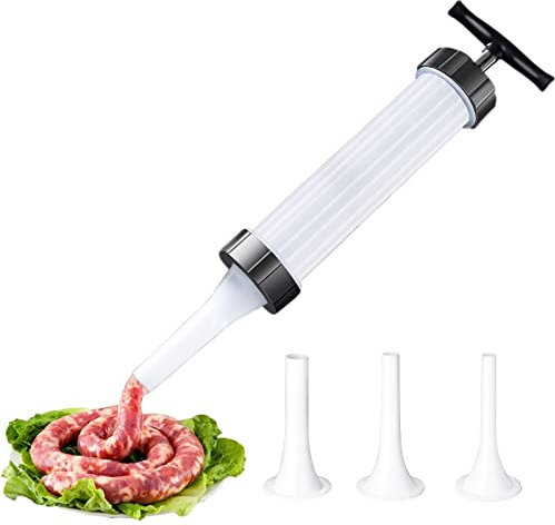 Machine de remplissage de saucisses, Poussoir à saucisses, Entonnoir de remplissage de saucisses, Tube de remplissage, Machine à saucisses, avec 3 entonnoirs à viande hachée, faire des saucisses