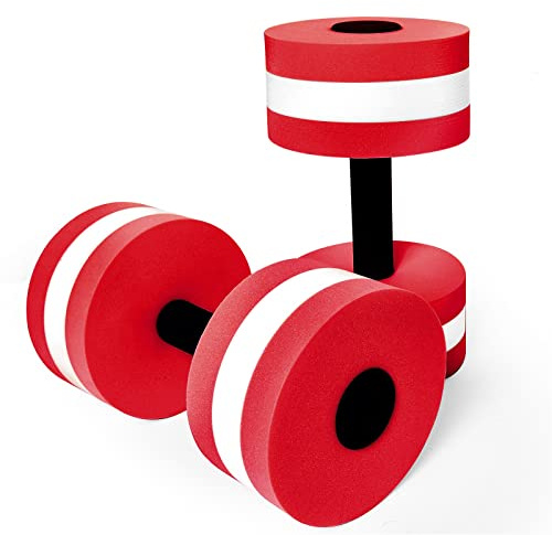 Timoo Aquatic Dumbells Set of 2 Water Dumbbells for Water Aerobics Water Weights for Pool Exercise Set High-Density EVA-Foam Pool Dumbbells, Red