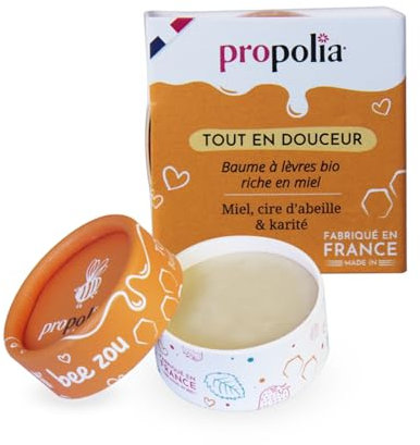 PROPOLIA - Bio - Baume à lèvres Miel - Répare et nourrit les lèvres sèches et abîmées - Miel, Cire d’abeille et Karité - 100% naturel - Fabriqué en France - Pot 6 g