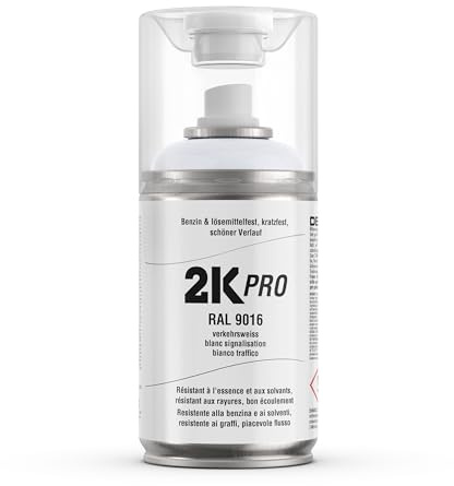 2K PRO 2K Spraydose 250ml - 2 Komponenten Sprühlack, Schnelltrocknender Spritzlack, UV-Beständig, Stoss- und Kratzfest | RAL9016 - Verkehrsweiss Glanz