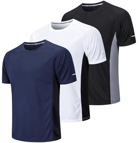 Gaiatiger 3 Pack Tee Shirt Sport Homme T-Shirt pour Fitness Respirant Manches Courtes Séchage Rapide Running Gym Baselayer Haut,20412-Black White Navy-XL