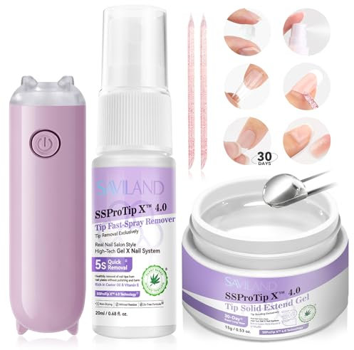 SAVILAND Solid Nail Glue Gel & Remover Kit: U V Light for Nails Complete Nails Tools for Press Ons Strong Glue Handheld Lamp for Gel Nails and Quick Press On Nail Remover
