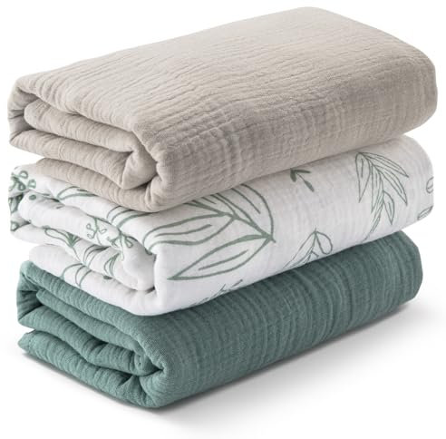 Soarwg Kids Muslin Cloth Baby Swaddle Cloths for Newborns, Pack of 3 Muslin Blanket, Large 95 x 100cm Baby Blanket - Baby Swaddle Blanket Burp Cloths, Swaddle Cloth Essential Items for Baby Shower