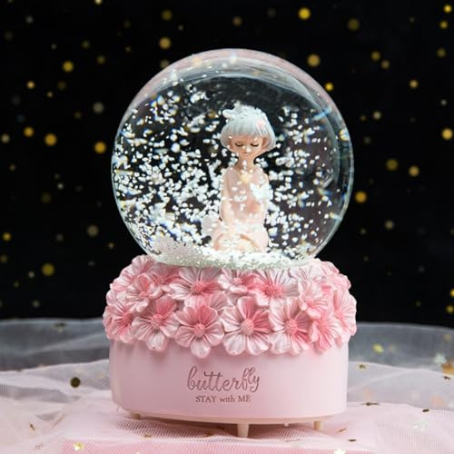 Musikalisk snöboll, kristallkula, 3D-snurrande, saga, söt prinsessa, kristallkula, speldosa med färgglatt LED-ljus och melodi, musik, jul, nyår, present