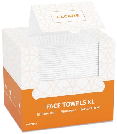 Disposable Face Towel XL 50 Count, 25x30cm Face Towelettes, Cloth Tissue, Facial Towel Compatible with Clean Skin, Makeup Remover Cloth and Facial Wash Dry Wipes (Pearl Pattern)