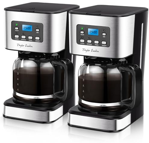 Taylor Swoden Darcy - 950W Kaffeemaschine mit Timer,1.5L Filterkaffeemaschine 12 Tassen, Abschaltautomatik, Tropf-Stopp, Wiederverwendbarem Filter und Heizplatte, BPA-frei, Schwarz, 2 Stück