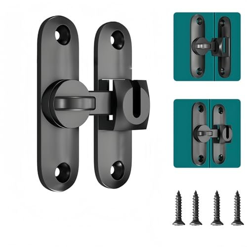 Flycppo Verrous Porte Coulissante,Verrou Serrure de Porte avec 4 Vis,Loquet de Porte à Angle Droit 90/180 Degrés pour Portes,Fenêtres,Portes D'armoires Coulissantes(Noir)