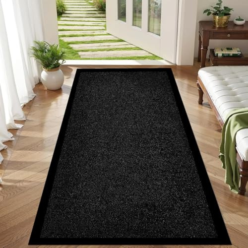Trendy Realm Washable Rubber Runner Rug – Outdoor & Indoor Heavy Duty Non-Slip Runner Rug for Kitchen Garden, Inside & Outside Floor Mats, Waterproof and Dirt Trapper Entrance Rug (Black, 60x180 cm)