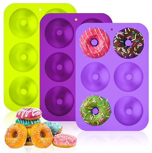 Yesaler Silikon Donut Formen Antihaft Silikon Donutformen Donut Backform Form für Kuchen Keks Bagels Muffins 3 Stück (Grün, Dunkelviolett, Hellviolett)