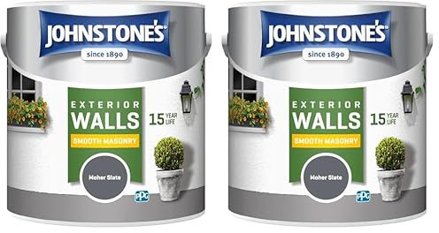Johnstone's, Exterior Smooth Masonry Paint, Moher Slate, Up to 15 Years Protection, Weather & Dirt Resistant, 30m² Coverage Per Tin, Dry in 1-2 Hours, 2.5L (Pack of 2)