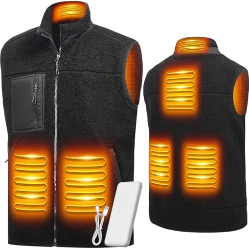 LABCOOL Gilet Chauffant Homme Femme - Veste Chauffante en Polaire avec Chauffage 6 Zones et 3 Niveaux - Alimentation USB avec Powerbank 10000mAh - Lavable en Machine