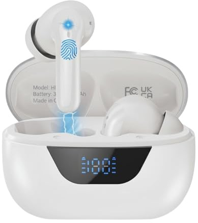 oukdam cuffie Bluetooth 5.3 In-Ear con Cancellazione Rumore Attiva (ANC) – Fino a 48 Ore di Ascolto، Audio Hi-Fi، Resistenti al Sudore IPX5، Microfoni HD per iOS e Android (Modello: HE-008A)