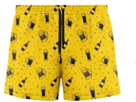 NW NATIONWEAR Shorts de Baño para Hombre con Estampado de Cerveza | Secado Rápido | Bañador con Bolsillos con Cremallera y Forro de Malla