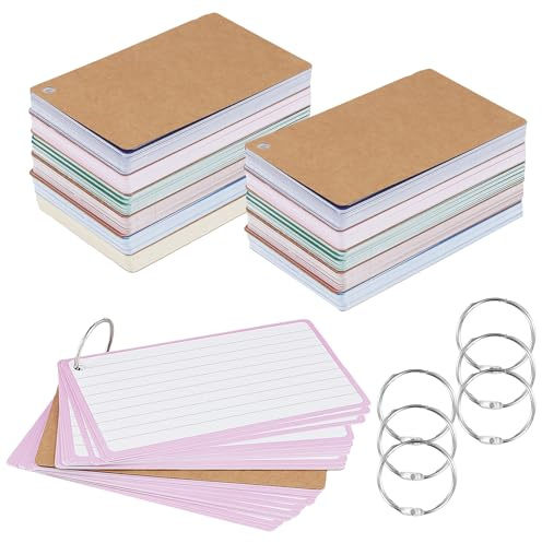 CHUEN 12 stycken indexkort A6-linjerade med metallring, 127 x 76 mm 6 färger inlärningskort, 60 ark per block ordförrådslåda för lärande, ordförrådsträning, rosa, röd, gul, blå, grön, lila