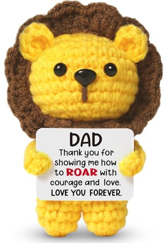 Sayregifty Dad Gifts, Gift for Dad - Positive Handmade Crochet Lion | Dad Birthday Gifts, Presents for Dad's Birthday, Christmas, Father's Day, Dad Gift from Daughter Son