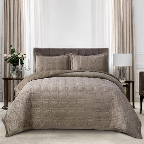 Kavier Couvre lit matelassé 3 pièces 240×220 cm avec 2 taies 50×70 cm, Dessus de lit Doux, jeté de lit léger et Chaud pour lit Double