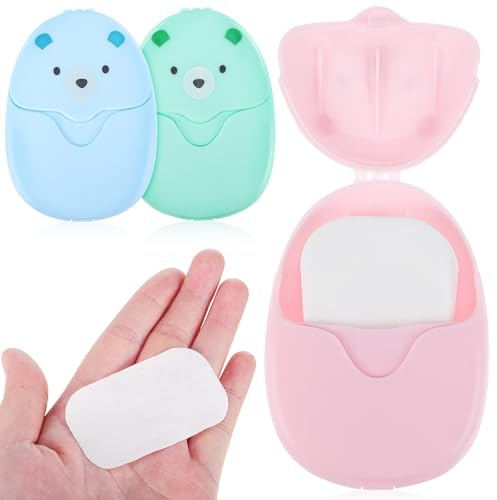 Gogogmee 3 pièces Savon Portables Résistantes PP Savon Jetable Doux pour Mains pour Voyage Randonnée et Toilette Extérieure Lot de Couleurs Rose Vert Bleu
