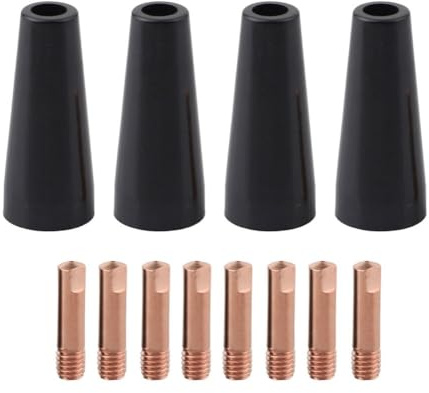 Opatiny Flux Core Kit d'embouts de buse sans gaz pour soudage MIG, embouts de contact de 0,6 à 1,2 mm pour torches 14AK/MB14/15AK/MB15, lot de 12 pièces avec 4 buses et 8 embouts en cuivre