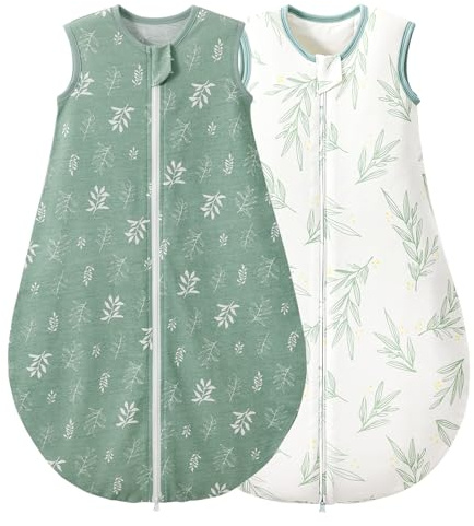 Duomiaomiao Set de 2 sacos de dormir para bebés, 0,5 TOG, de algodón ligero de alta calidad, adecuado para niños de 6 meses a 5 años (hoja verde/M)