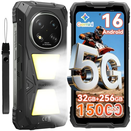 Blackview Rock 2 Pro Outdoor Handy Ohne Vertrag, Android 16 Outdoor Smartphone 5G 32GB+256GB, 6.67 HD+ Display 120Hz 15000mAh IP69K, 16MP AI Kamera, NFC/OTG/GPS/Gemini AI/Glove Mode 2.0