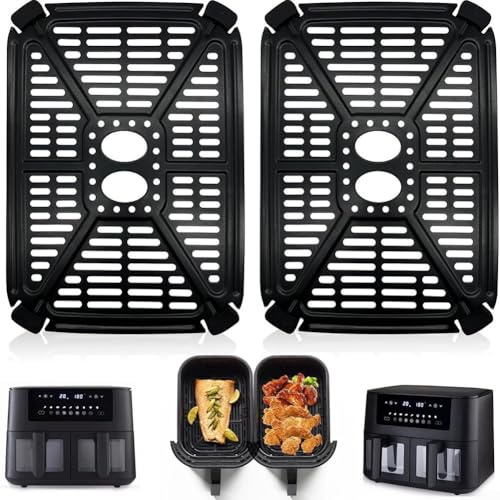 Sartén de repuesto para freidora de aire para modelos de doble canasta, con sartén antiadherente, fácil limpieza, larga durabilidad, perfecta para asar filetes, verduras o deshidratar frutas (2 piezas