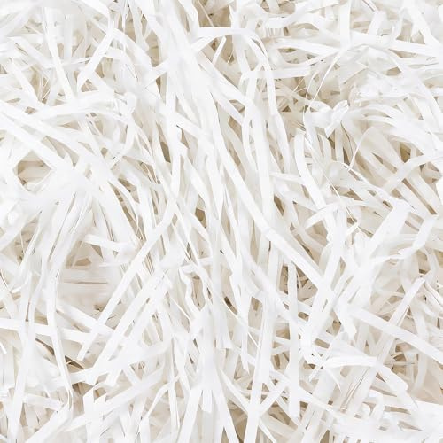 AOOSU 180g Riempimento di Rafia, Paglia per Bomboniere, Paglietta per Cesti, Mamiddle Paglia per Cesti Decorativa, Carta di Riempimento Regalo, San Valentino, Party, Matrimoni, Natale (Bianco)
