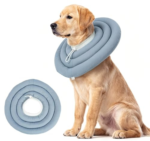 Halskedja hund mjukt läckageskydd efter OP, vattentät hundkrage med dragsko, vadderat halsband som alternativ till tratten, OP-krage för medelstora och stora hundar, dammblå (XXL)