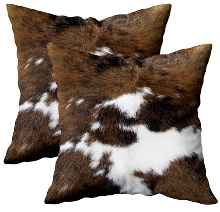 TOMWISH Pack of 2 Throw Pillow Covers Christmas Cowhide Printing Western 18x18 Pillow Cover,Decorative Throw Pillows Cushion Covers for Home Living Room Sofa Bedroom