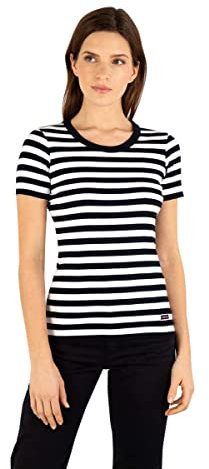 Armor Lux Damen Shirt im Marine-Stil mit kurzen Ärmeln Hillion aus Baumwolle und Elasthan Pullover, Rich Navy/Weiß, 50
