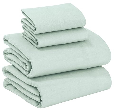 RUVANTI Flannel Sheets Queen Size - Velvety Soft & Comfortable - 100% Cotton Brushed Bed Sheet Set - Deep Pockets 16 Inches - Breathable, Warm & Cozy -4 Pcs- Mint