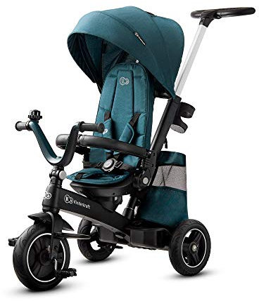 kk Kinderkraft Dreirad EASYTWIST, Kinderdreirad, Jogger, mit Zubehör, Dachfenster, Sicherheitsgurte, 360 Grad Drehbar, Freilaufrad, Schubstange, ab 9 Monate bis 5 Jahre, Bequemer Sitz, Grün