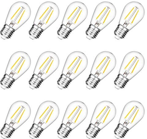 Hogdseirrs VISTERLITE Bruchsichere S14 Ersatz-LED-Glühbirnen, 2 W, entspricht 11–25 Watt, Warmweiß 2200 K, Außenlichterkette, Vintage-Edison-Glühbirne, E26 mittlerer Sockel, 15 Stück