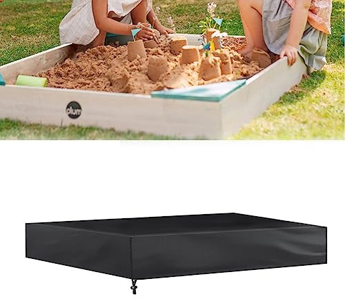 Outdoor Sandbox Cover, Waterproof Sunscreen Sandboxes Sandpit Cover Square Protective Cover Beach Sandbox Canopy with Drawstring for Sand and Toys Away (120 * 120CM, Black)