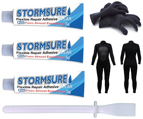 Adhesivo para traje de neopreno, para todos los trajes de neopreno, trajes secos, vadeadores de pesca, transparente, 3 x 5 g.