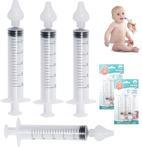TECHEEL Risciacquo nasale per bambini, con siringa, nasale per neonati, con punta in silicone, riutilizzabile, sicuro e confortevole, 4 pezzi