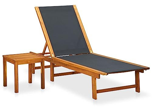 heybb Sonnenliege mit Tisch Akazie Massivholz und Textilene Campingliege Faltbar Leicht