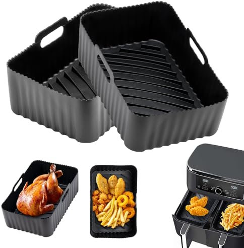 Moule Air Fryer Moule Silicone Air Fryer pour Ninja Foodi AF400EU AF300EU 9.5L Accessoires Air Fryer Moule pour Air Fryer Réutilisable Plat Silicone Air Fryer, Noir 2 Pièces