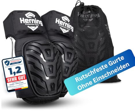 Herning Premium Knieschoner – Komfortabler Knieschutz – Knieschützer für Garten, Heimwerker & Fliesenleger [Anti-Rutsch Beschichtung, rutschfesten Gurten, bequemer Doppelverschluss] inkl. Tasche