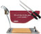 Well Home Jamonero IBERIA Luxe en madera y acero inox + Set de cuchillo jamonero (25cm) y Chaira (21cm) + Funda para Jamón 'Tiberic' Burdeos
