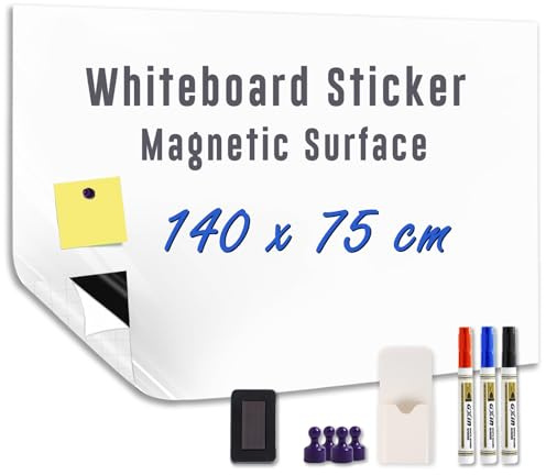 HeatPomelo Vinilo de Pizarra Blanca Magnética para Pared 140 x 75 cm Autoadhesiva y Sin Sombras Lámina de Escritura Borrable en Seco Ideal para Oficina Hogar Escuela