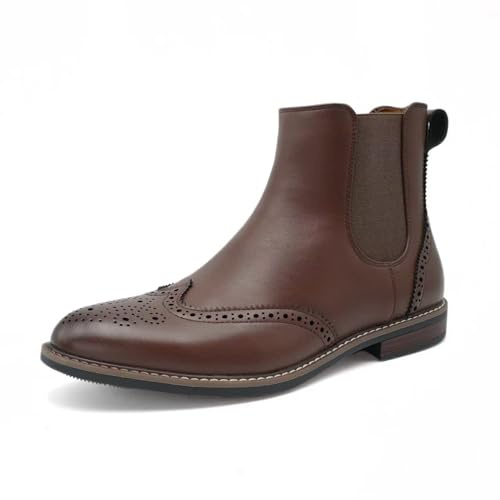 Finishing & Sewing Bottes Chelsea Brogue pour hommes, bottines décontractées chics à enfiler avec bout ailé