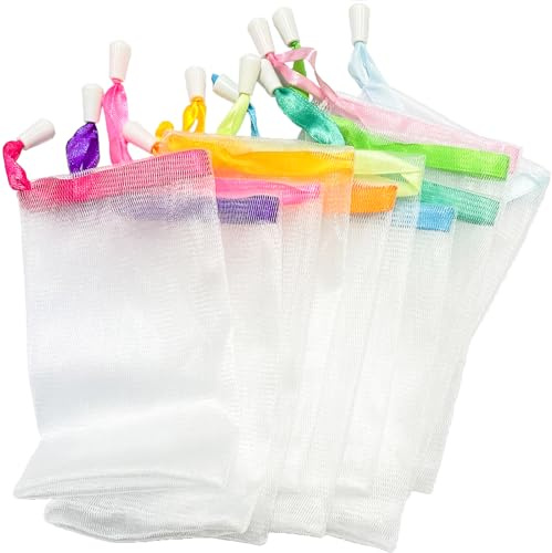 12Pcs Soap Bags Assorted Colors for Shower Colorful Drawstring Soap Sleeves Bath Facial Cleanser Foaming Net Exfoliating Mesh Soap Bag for Shower Foaming Soap