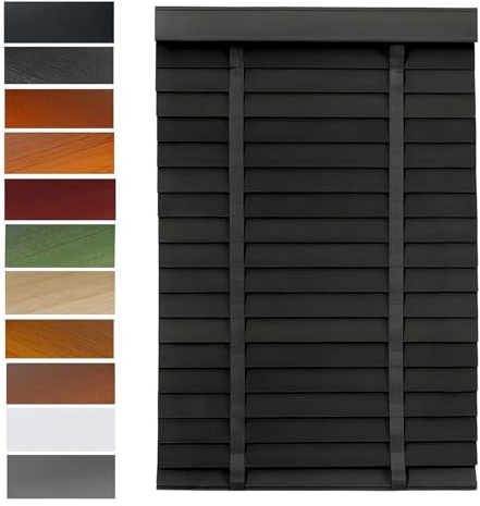 Stores Vénitiens Bois sans Cordon 5 cm – Stores Occultants & Filtrants en Bois Massif, sur Mesure pour Chambre, Salon, Bureau Noir Taille personnalisée