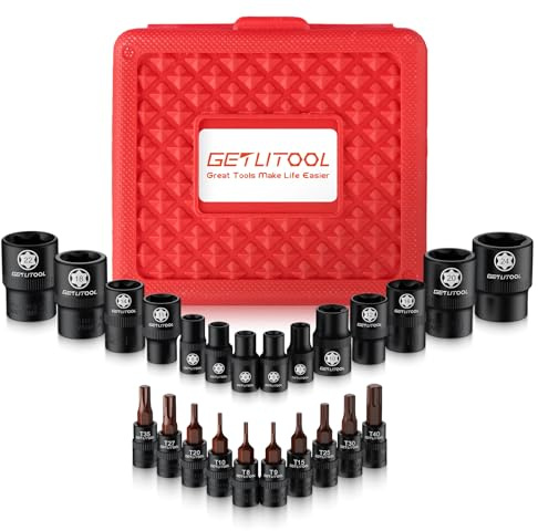 GETLITOOL Juego de 24 llaves de vaso E-Torx E-Torx de acero CR-V E4-E24 y T8-T40, llaves de estrella con grabado láser y caja organizadora para reparación de automóviles, mantenimiento mecánico