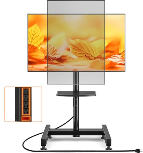TVON Floor TV Stand with Power Outlet for 13-50 inch TVs up to 55 lbs, Height Adjustable TV Mount Stand with Tilt and Rotat, Max VESA 200x200mm